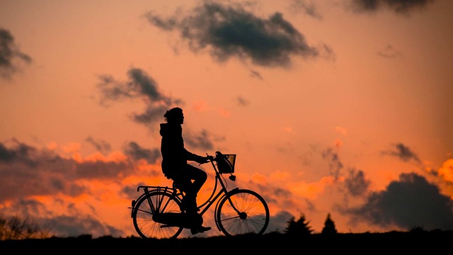 自宅でエアロバイクに乗る女性とタブレット