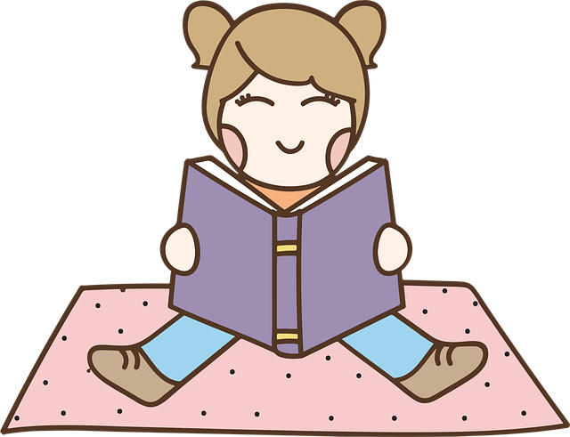 絵本を読む子供と注意喚起のアイコン