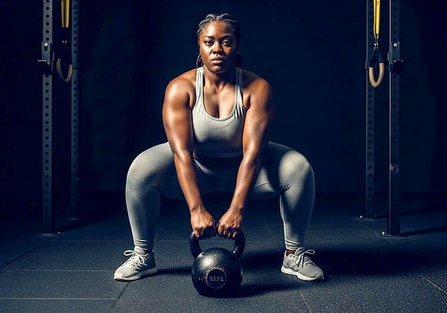 フィットネスバンドを使って安全にトレーニングする人